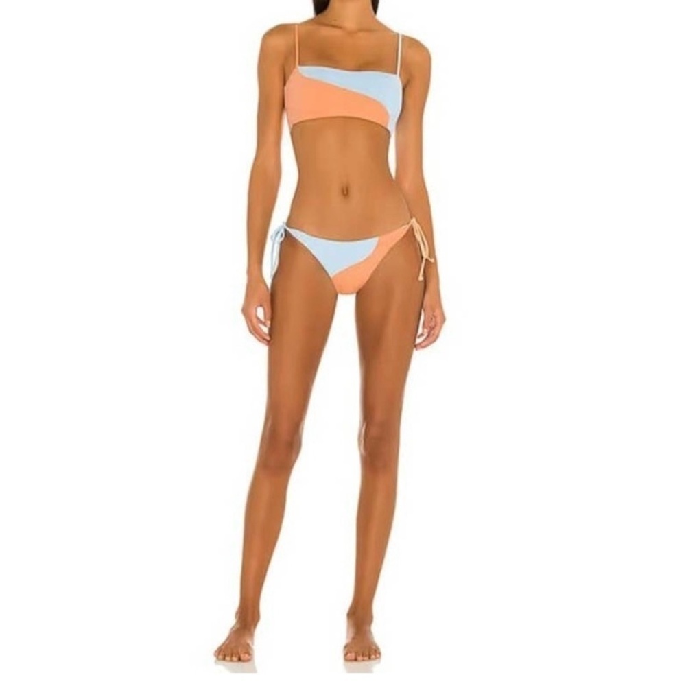 NWT L*space Colorblock Dani Side Tie Bikini Bottom‎ Tangy-Sky Blue Size…